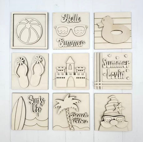 SUMMER LADDER INSERTS/MINI SIGN SQUARES - WOOD BLANK KIT